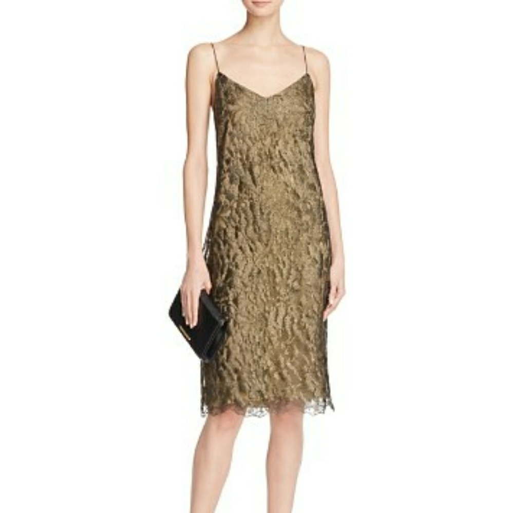Lauren Ralph Lauren Metallic Lace Slip Dress